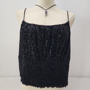 West of Melrose XL Black Velvet Leopard Print Cami‎ Top Sleeveless